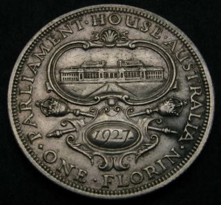 Australia 1 Florin 1927 (m) - Silver - George V - Parliament House - Vf - - 1436