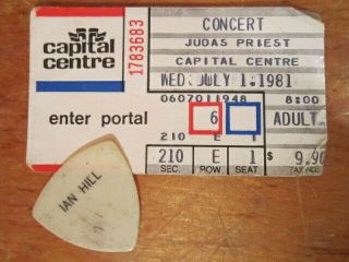 Judas Priest Ian Hill 1981 Concert Tour Guitar Pick & Ticket Stub