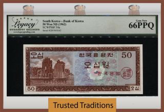 Tt Pk 34a Nd (1962) South Korea Bank Of Korea 50 Won Lcg 66 Ppq 1st Time Offer