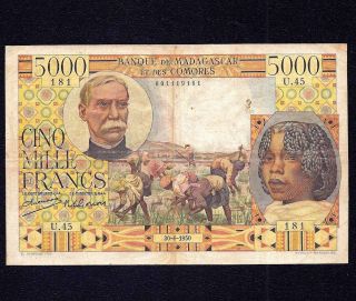 Madagascar 5000 Francs 1950 P - 49 Avf
