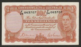 Km 25.  A 1939 Australia 10 Shilling Note Unc