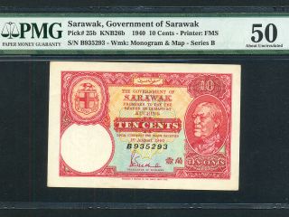 Sarawak:p - 25b,  10 Cents,  1940 C.  Vyner Brooke Uniface Pmg Au 50