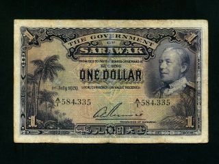 Sarawak:p - 14,  1$,  1929 C.  Vyner Brooke Rare F,