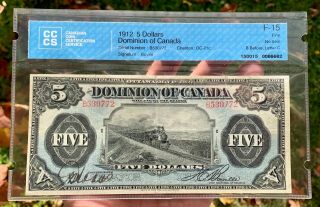 Rare 1912 Dominion Of Canada $5 Banknote Cccs F - 15 // Cpr Locomotive Train