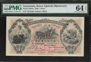 Guatemala 1 Peso 1920 Pmg 64 Epq Unc P S101b