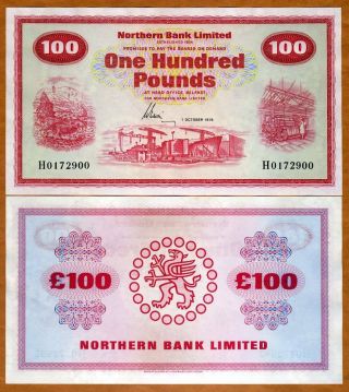 Ireland Northern Bank 100 Pounds,  1978,  P - 192d,  Aunc Rare