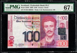 Pmg 67 Great Britain Uk Scotland 2009 Clydesdale Bank Plc 100 Pounds Epq
