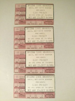 4 Elvis Presley Concert Ticket Stubs Mar 23,  1977 Arizona State University