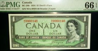 World Famous Devils Face $1 Bank Of Canada 1954 M/a Prefix Pmg 66 Gem Unc