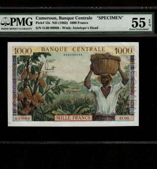 Cameroun 1000 Francs 1961 P - 7s Pmg Au 55 Epq Specimen