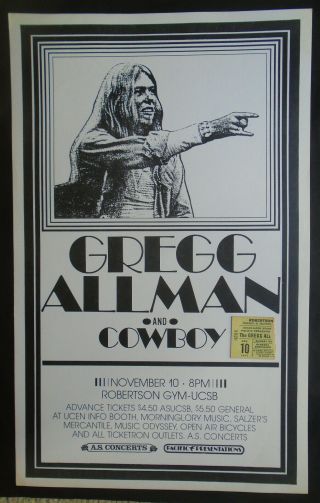 Concert Poster_greg Allman/cowboy_11 - 10 - 1974_u C Santa Barbara -,  Ticket