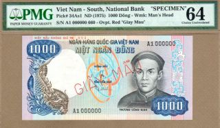 South Viet Nam: 1000 Dong Banknote,  (unc Pmg63),  P - 34as1,  Scarce,  Not Issued,  197