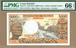 Congo Republic: 5000 Francs Banknote,  (unc Pmg66),  P - 4c,  Scarce,  1978,