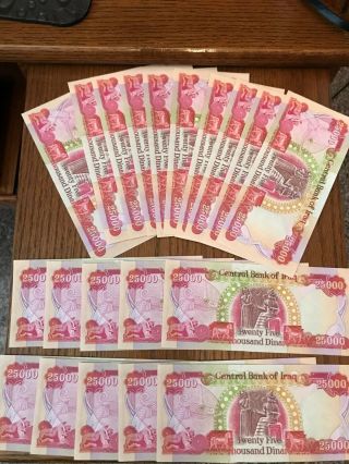 One Half Million Iraqi Dinar 20x25,  000=500,  000uncirculated Iraqi Dinar