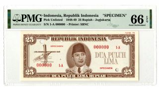 Indonesia,  Republik Indonesia 1948.  25 Rupiah Essay Banknote Pmg Gem Unc 66 Epq