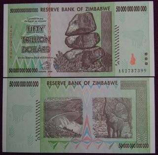 60X ZIMBABWE 50 TRILLION DOLLARS | UNCIRCULATED | 2008 AA | 100 2