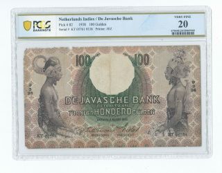 Netherlands Indies Indonesia Javasche Bank 100 Gulden 1938 P 82 Pmg Very Fine 20