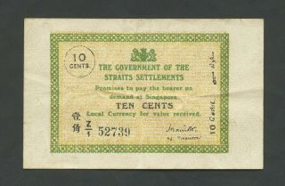 Straits Settlements 10 Cents 1917 Ag Treasurer P6b World Paper Money