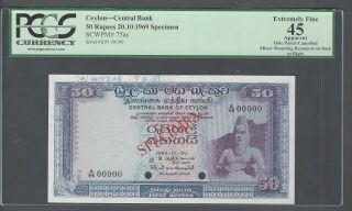 Ceylon Sri Lanka 50 Rupees 20 - 10 - 1969 P75as Specimen Extremely Fine