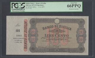 Italy,  Banco Di Sicilia 100 Lire Palermo11 - 4 - - 1879 Ps891s Specimen Uncirculated