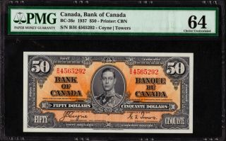 1937 Bank Of Canada $50 Banknote,  Coyne/towers,  Pmg Unc - 64
