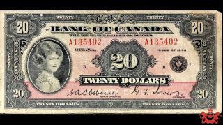 1935 Bank Of Canada 20$ English A135402 - F/vf - Small Corner Missing
