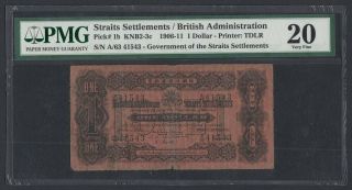 Straits Settlements 1 Dollar 1906 - 11 (pick 1b) Pmg - 20 (41543)