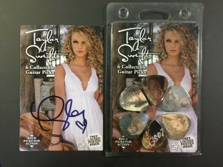 Last Taylor Swift Autographed Set Of 6 Guitar Picks With Signed Mini Poster