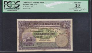 Palestine 500 Mils Dated 1945 P.  6d In Pcgs Holder Vf 20 Apparent