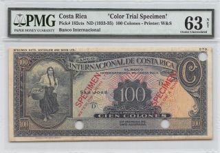 Costa Rica 100 Colones Nd.  1933 P 183cts Specimen Uncirculated Banknote