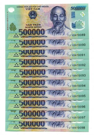 5 Million Dong Banknote = 10 X 500,  000 500000 Dong Vietnam Currency Banknote Unc