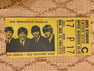 Beatles Ticket Stub Shea Stadium Aug 15,  1965