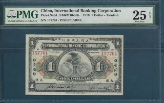 China International Banking Co.  1 Dollar,  Tientsin,  P S434,  1919,  Pmg Vf 25 Net