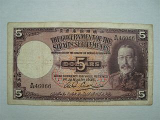 3 Pces 1935 Straits Settlements 5 Dollar (46066) Vf
