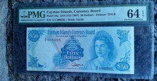 Cayman Islands 1974 50 Dollars P10a A/1 000585 (3 Digit Only) Unc Pmg64 Epq
