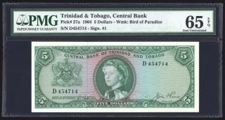 Trinidad And Tobago 5 Dollars 1964 P27a Pmg Gem Uncirculated 65 Epq
