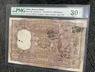 India - Reserve Bank,  1954 - 57,  Pick 46a,  1000 Rupees Bombay Pmg 30