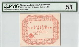 Netherlands Indies 1846 P - 40r Pmg About Unc 53 5 Gulden (remainder)