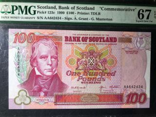 £100 Pounds Bank Of Scotland P123c Commemorative Note 1999 Pmg 67 Top Pop