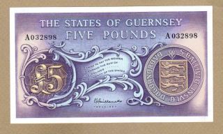 Guernsey: 5 Pounds Banknote,  (unc),  P - 46a,  1969 - 75,
