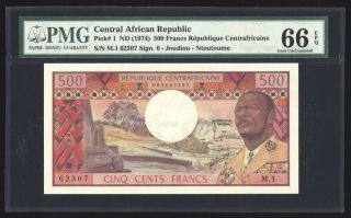 Central African Republic 500 Francs 1974 P1 Pmg Gem Uncirculated 66 Epq