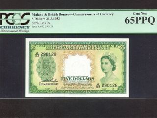 Malaya And British Borneo:p - 2,  5 Dollars,  1953 Qeii Pcgs Gem Unc 65 Ppq