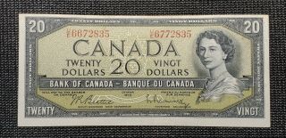 1954 Canada $20.  00 Bc - 41b Beattie Rasminsky Mismatched Serial Number Error