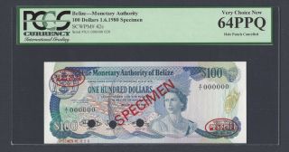 Belize 100 Dollars 1 - 6 - 1980 P42s Specimen Tdlr Uncirculated