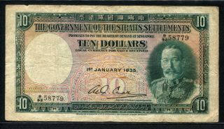 Straits Settlements 1935,  10 Dollars,  P18,  F - Vf