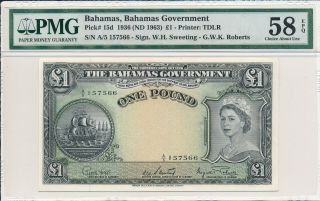 Bahamas Government Bahamas 1 Pound 1936 S/no X57566 Pmg 58epq