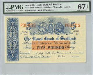 Scotland,  Royal Bank 1952 P - 323a Pmg Gem Unc 67 Epq 5 Pounds