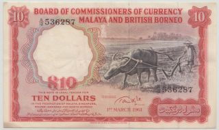 1961 Board Of Commissioners Of Currency Malaya British Borneo $10 No A/12 536287