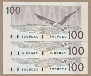 3 X Sequential 1988 $100 Bank Of Canada Thiessen Crow - Unc