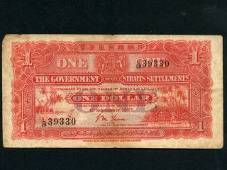 Straits Settlements:p - 9a,  1 Dollar 1927 Rare Date